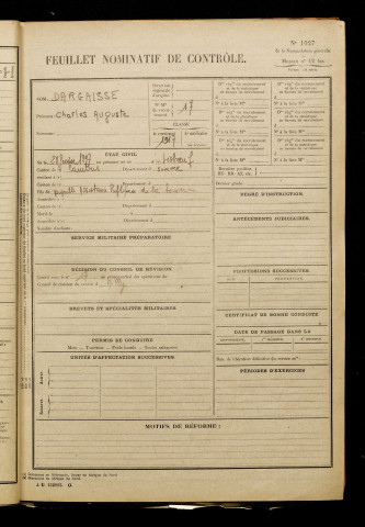Dargaisse, Charles Auguste, né le 28 février 1897 à Lesboeufs (Somme), classe 1917, matricule n° 17, Bureau de recrutement d'Abbeville