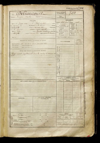 Deliencourt, Eugène Léopold, né le 15 janvier 1899 à Pont-de-Metz (Somme), classe 1919, matricule n° 725, Bureau de recrutement d'Amiens