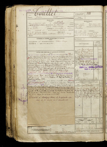 Toullet, Julien, né le 27 janvier 1893 à Abbeville (Somme), classe 1913, matricule n° 388, Bureau de recrutement d'Amiens
