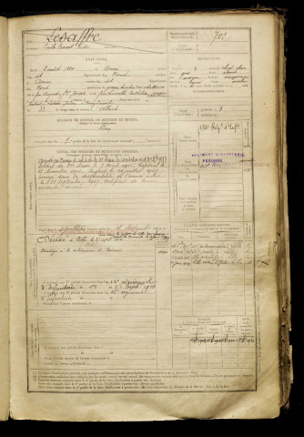 Lesaffre, Emile Ernest Victor, né le 02 août 1884 à Douai (Nord), classe 1904, matricule n° 701, Bureau de recrutement de Péronne