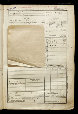 Coras, Désiré Octave Casimir, né le 30 juin 1898 à Beuvraignes (Somme), classe 1918, matricule n° 1049, Bureau de recrutement de Péronne