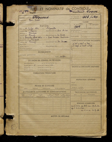 Morard, Henri André, né le 01 juillet 1886 à Ézanville (Yvelines), classe 1906, matricule n° 1323, Bureau de recrutement d'Amiens