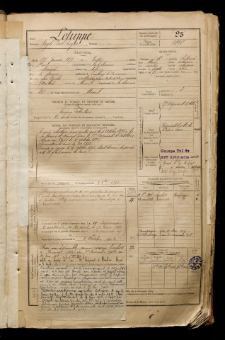 Letuppe, Virgile Paul Eugène, né le 25 janvier 1872 à Tertry (Somme), classe 1892, matricule n° 25, Bureau de recrutement de Péronne