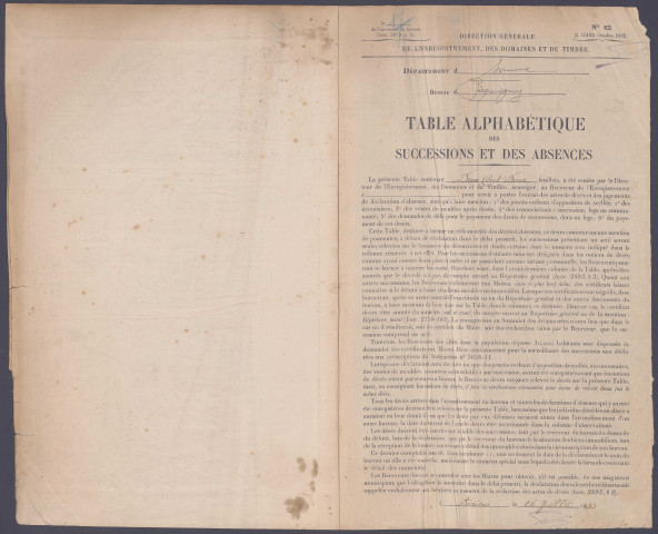 Table des successions et absences du bureau de Picquigny
