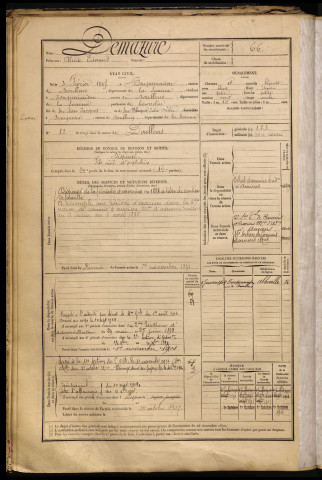 Demazure, Alcide Edouard, né le 03 février 1867 à Bouquemaison (Somme), classe 1887, matricule n° 66, Bureau de recrutement d'Abbeville
