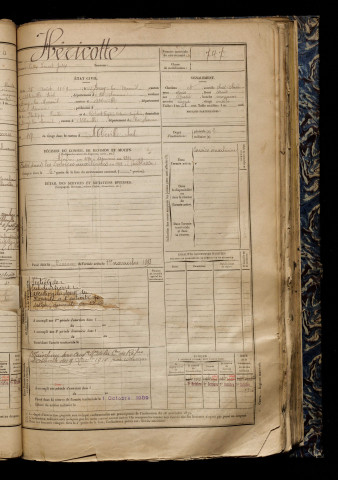 Héricotte, Louis Ernest Jules, né le 25 août 1869 à Bray-lès-Mareuil (Somme), classe 1889, matricule n° 747, Bureau de recrutement d'Abbeville