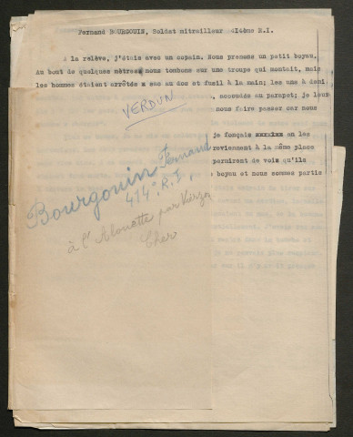 Témoignage de Bourgoin, Fernand et correspondance avec Jacques Péricard