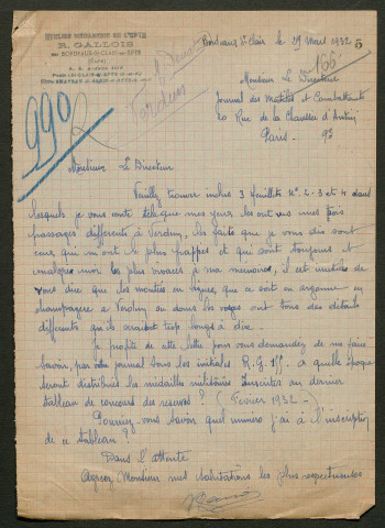 Témoignage de Gallois, Raoul et correspondance avec Jacques Péricard