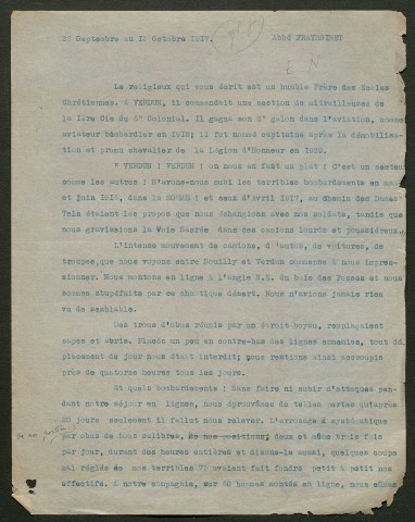 Témoignage de Frayssinet (Abbé) et correspondance avec Jacques Péricard