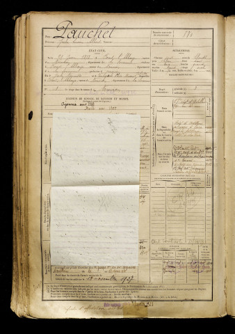 Pauchet, Jules Lucien Albert, né le 21 juin 1878 à Forest-l'Abbaye (Somme), classe 1898, matricule n° 880, Bureau de recrutement d'Abbeville