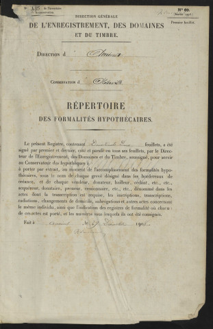 Répertoire des formalités hypothécaires, du 10/11/1909 au 06/04/1910, registre n° 415 (Abbeville)