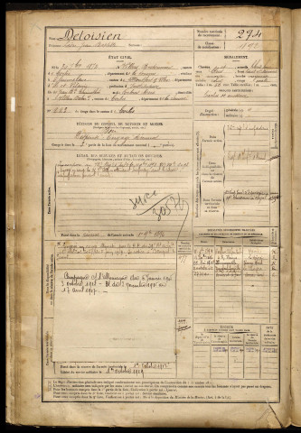 Detoisien, Léon Jean Baptiste, né le 30 septembre 1872 à Villers-Bretonneux (Somme), classe 1892, matricule n° 274, Bureau de recrutement d'Amiens