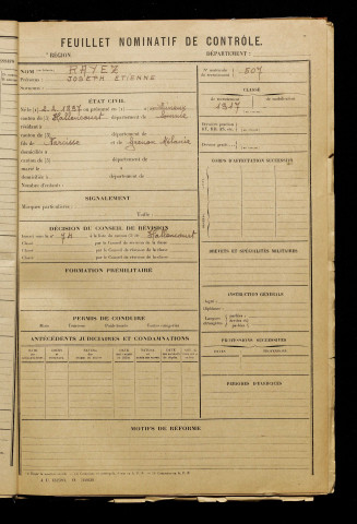 Rayez, Joseph Etienne, né le 02 février 1897 à Limeux (Somme), classe 1917, matricule n° 507, Bureau de recrutement d'Abbeville