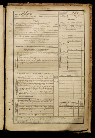 Lefebvre, Paule Henri Romuald, né le 07 février 1877 à Guignemicourt (Somme), classe 1897, matricule n° 465, Bureau de recrutement d'Amiens