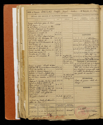 Paulus, Rodolphe Joseph Antoine, né le 29 décembre 1897 à Amiens (Somme), classe 1917, matricule n° 45, Bureau de recrutement d'Amiens