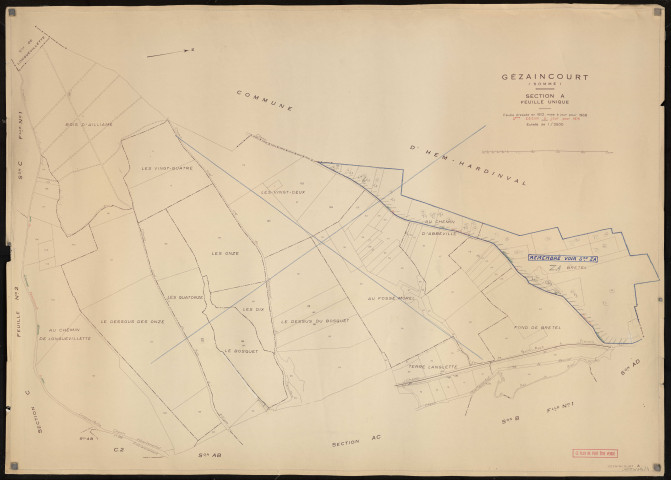 Plan du cadastre rénové - Gézaincourt : section A
