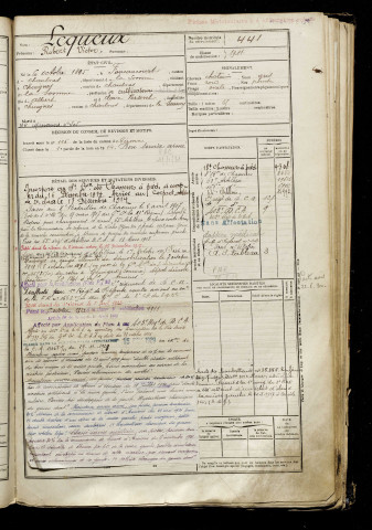 Lequeux, Robert Victor, né le 06 octobre 1895 à Foucaucourt-en-Santerre (Somme), classe 1915, matricule n° 441, Bureau de recrutement de Péronne