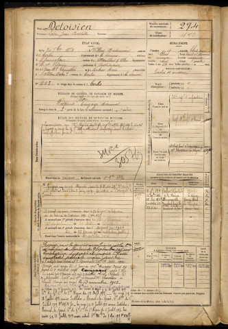 Detoisien, Léon Jean Baptiste, né le 30 septembre 1872 à Villers-Bretonneux (Somme), classe 1892, matricule n° 274, Bureau de recrutement d'Amiens