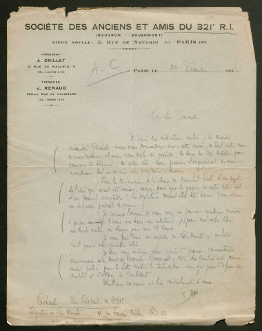 Témoignage de Benech, Marius (Lieutenant) et correspondance avec Jacques Péricard