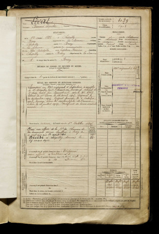 Lecat, Bernard Léopold, né le 01 mai 1883 à Chipilly (Somme), classe 1903, matricule n° 429, Bureau de recrutement de Péronne