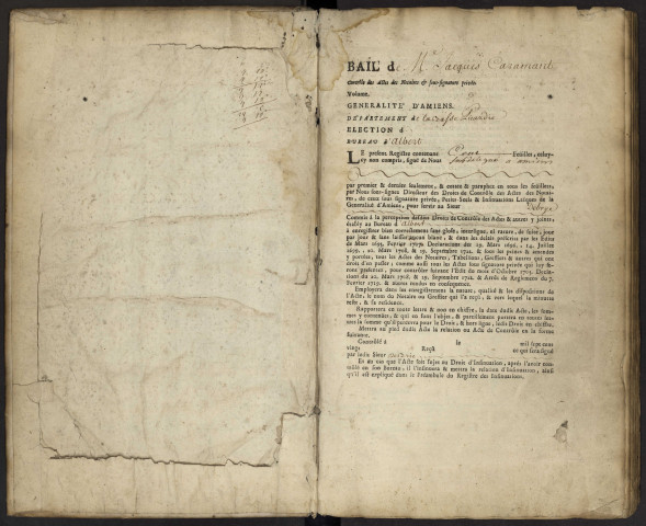 Contrôle des actes du bureau d'Albert pour la période du 4 août 1730 au 7 octobre 1731