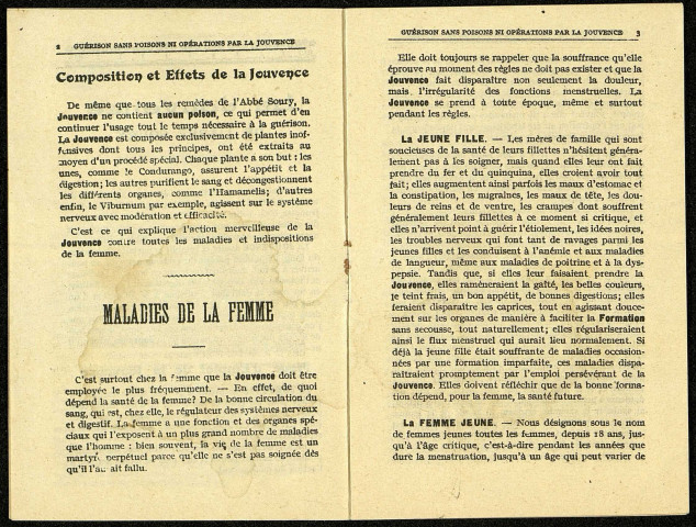 Brochure "La Jouvence de l'Abbé Soury", au dos cachet "F. Neveu et E. Leleu" à Doullens