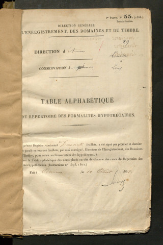 Table du répertoire des formalités, de Lemaitre à Leroy, registre n° 29 a (Péronne)