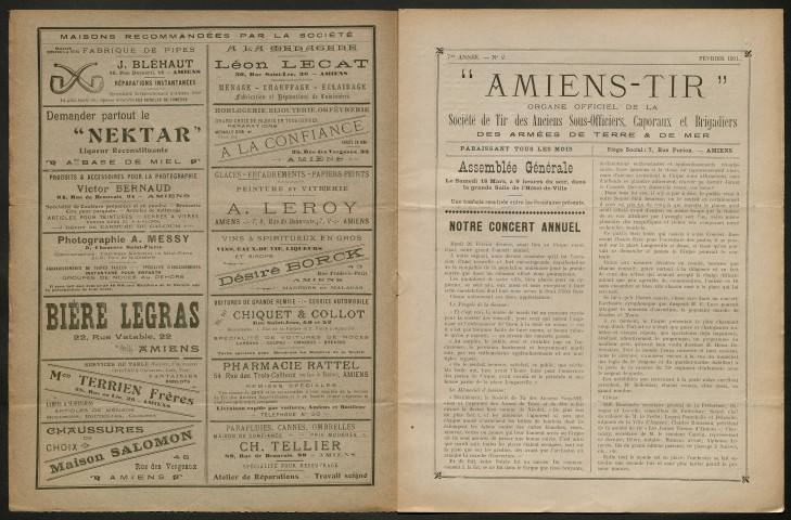 Amiens-tir, organe officiel de l'amicale des anciens sous-officiers, caporaux et soldats d'Amiens, numéro 2 (février 1911)