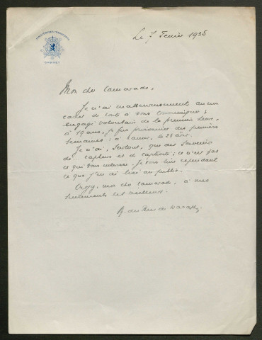 Témoignage de Bus (du) de Warnaffe, Charles (Ministre des transports) et correspondance avec Jacques Péricard