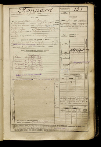 Bonnard, Victor Louis Joseph, né le 30 mars 1884 à Hermies (Pas-de-Calais), classe 1904, matricule n° 121, Bureau de recrutement d'Amiens