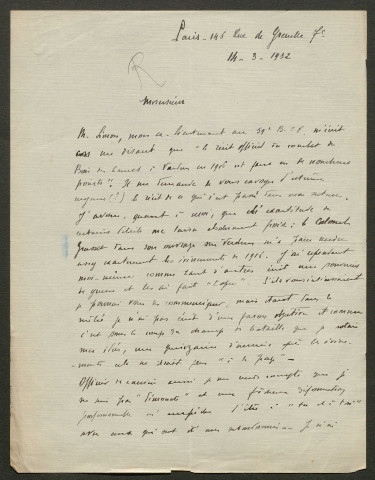 Témoignage de Séguin (Chef d'escadron) et correspondance avec Jacques Péricard