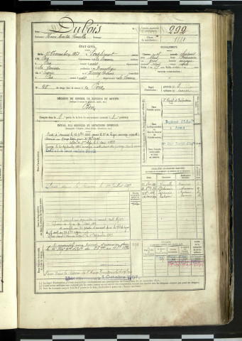 Dubois, Henri Martin Camille, né le 11 novembre 1861 à Souplicourt (Somme, France), classe 1881, matricule n° 292, Bureau de recrutement d'Amiens