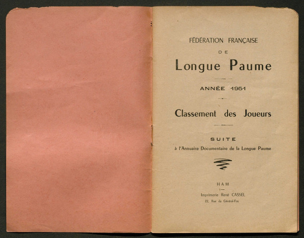 Fédération française de Longue Paume : classement des joueurs. Suite à l'annuaire documentaire de la Longue Paume