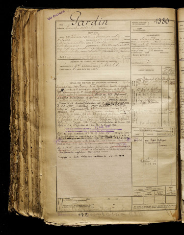 Gardin, Marcel Albert, né le 23 février 1897 à Fressenneville (Somme), classe 1917, matricule n° 1380, Bureau de recrutement d'Abbeville