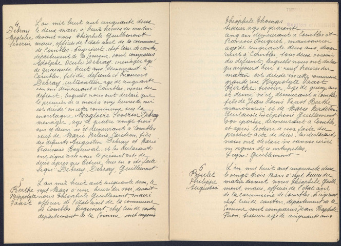 Combles (registres reconstitués, lacunes possibles) : décès (1852-1862)