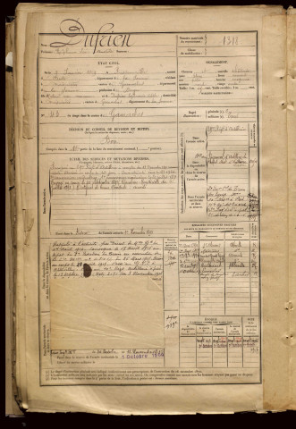 Dufrien, Epiphane Léon Anatole, né le 09 janvier 1869 à Fressenneville (Somme), classe 1889, matricule n° 1318, Bureau de recrutement d'Abbeville