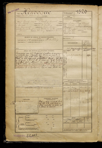 Hénocque, Paul Alfred Eugène, né le 05 mars 1897 à Rochy-Condé (Oise), classe 1917, matricule n° 1520, Bureau de recrutement d'Abbeville