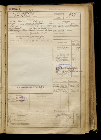 Laffilez, Colbert Emile, né le 12 avril 1898 à Chaulnes (Somme), classe 1918, matricule n° 847, Bureau de recrutement de Péronne