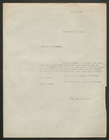 Témoignage de Brassard, Maurice et correspondance avec Jacques Péricard