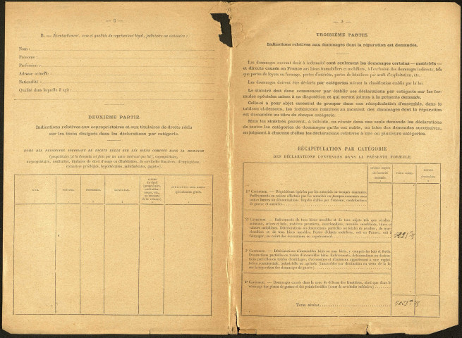 Bray-sur-Somme. Demande d'indemnisation des dommages de guerre : dossier Pipaut-Turquet Rosa
