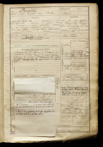 Brailly, Joseph François, né le 22 février 1885 à Dargnies (Somme), classe 1905, matricule n° 108, Bureau de recrutement d'Abbeville