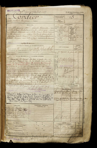 Cordier, Robert Eugène, né le 28 janvier 1895 à Saint-Riquier (Somme), classe 1915, matricule n° 13, Bureau de recrutement d'Abbeville