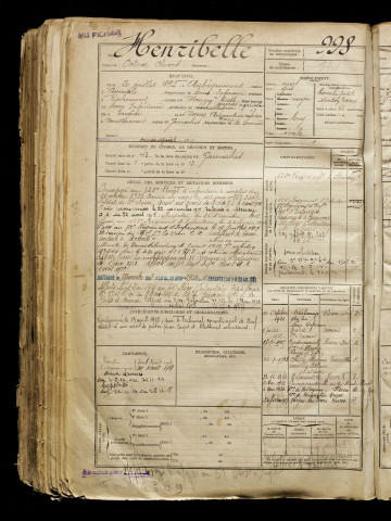 Henribelle, Octave Clovis, né le 20 juillet 1892 à Aubéguimont (Seine-Maritime), classe 1912, matricule n° 998, Bureau de recrutement d'Abbeville