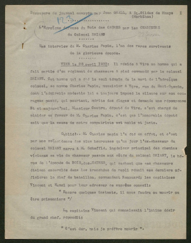 Témoignage de Papin, Charles et correspondance avec Jacques Péricard