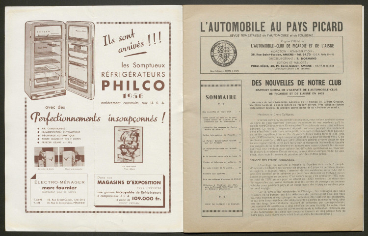 L'Automobile au Pays Picard. Revue de l'Automobile et du Tourisme. Organe officiel de l'Automobile-Club de Picardie et de l'Aisne, 383, avril 1956