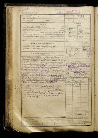 Paget, Gabriel, né le 14 juillet 1898 à Amiens (Somme), classe 1918, matricule n° 788, Bureau de recrutement d'Amiens