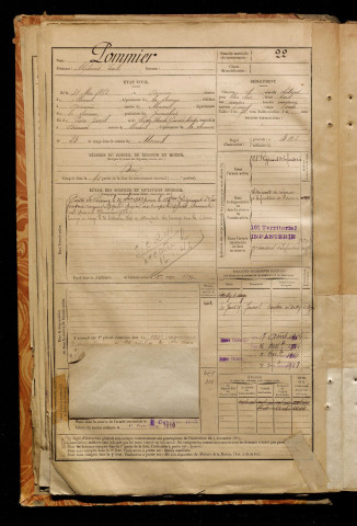 Pommier, Alphonse Emile, né le 31 mai 1872 à Démuin (Somme), classe 1892, matricule n° 22, Bureau de recrutement de Péronne