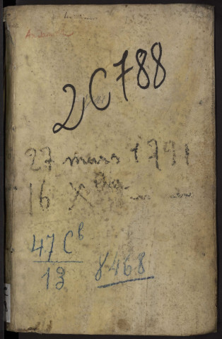 Centième denier du bureau d'Andainville pour la période du 27 mars 1790 au 16 décembre 1791