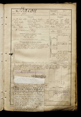 Bacon, Louis Joseph, né le 21 août 1879 à Maison-Ponthieu (Somme), classe 1899, matricule n° 655, Bureau de recrutement d'Abbeville