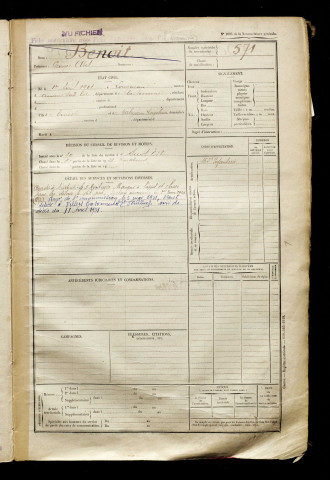 Benoit, Georges Abel, né le 01 avril 1901 à Longueau (Somme), classe 1921, matricule n° 571, Bureau de recrutement d'Amiens